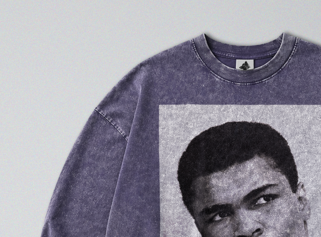 Oversized Snow Washed Long Sleeve Cotton Tee - Muhammad Ali Print