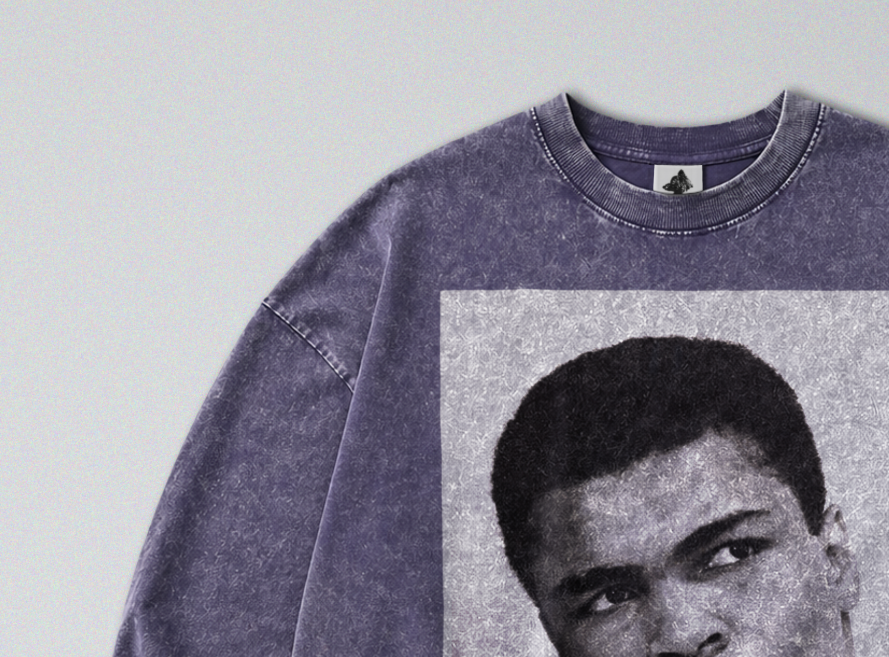 Oversized Snow Washed Long Sleeve Cotton Tee - Muhammad Ali Print