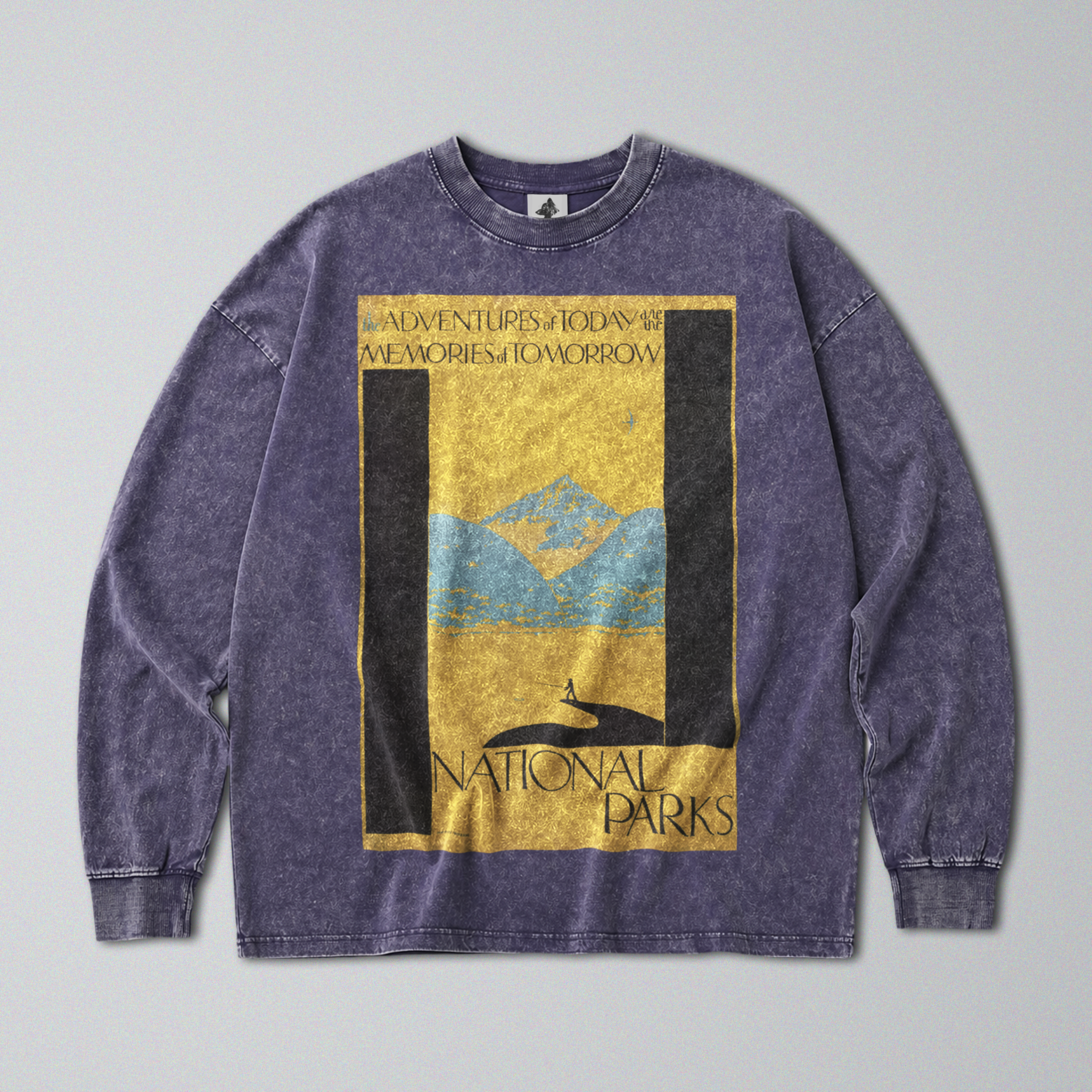 Oversized Snow Washed Long Sleeve Cotton Tee - National Parks Print