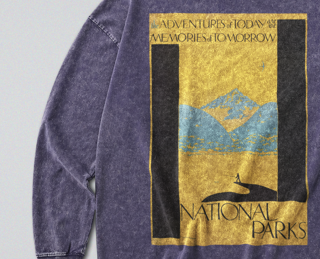 Oversized Snow Washed Long Sleeve Cotton Tee - National Parks Print