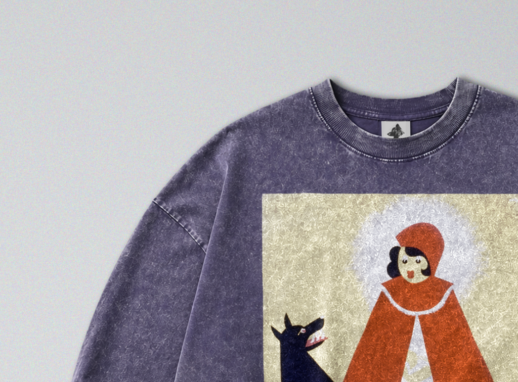 Oversized Snow Washed Long Sleeve Cotton Tee - Red Riding Hood Print