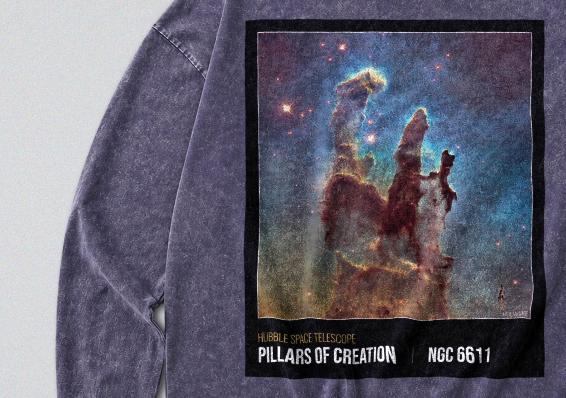Oversized Snow Washed Long Sleeve Cotton Tee - Pillars of Creation Nebula Print