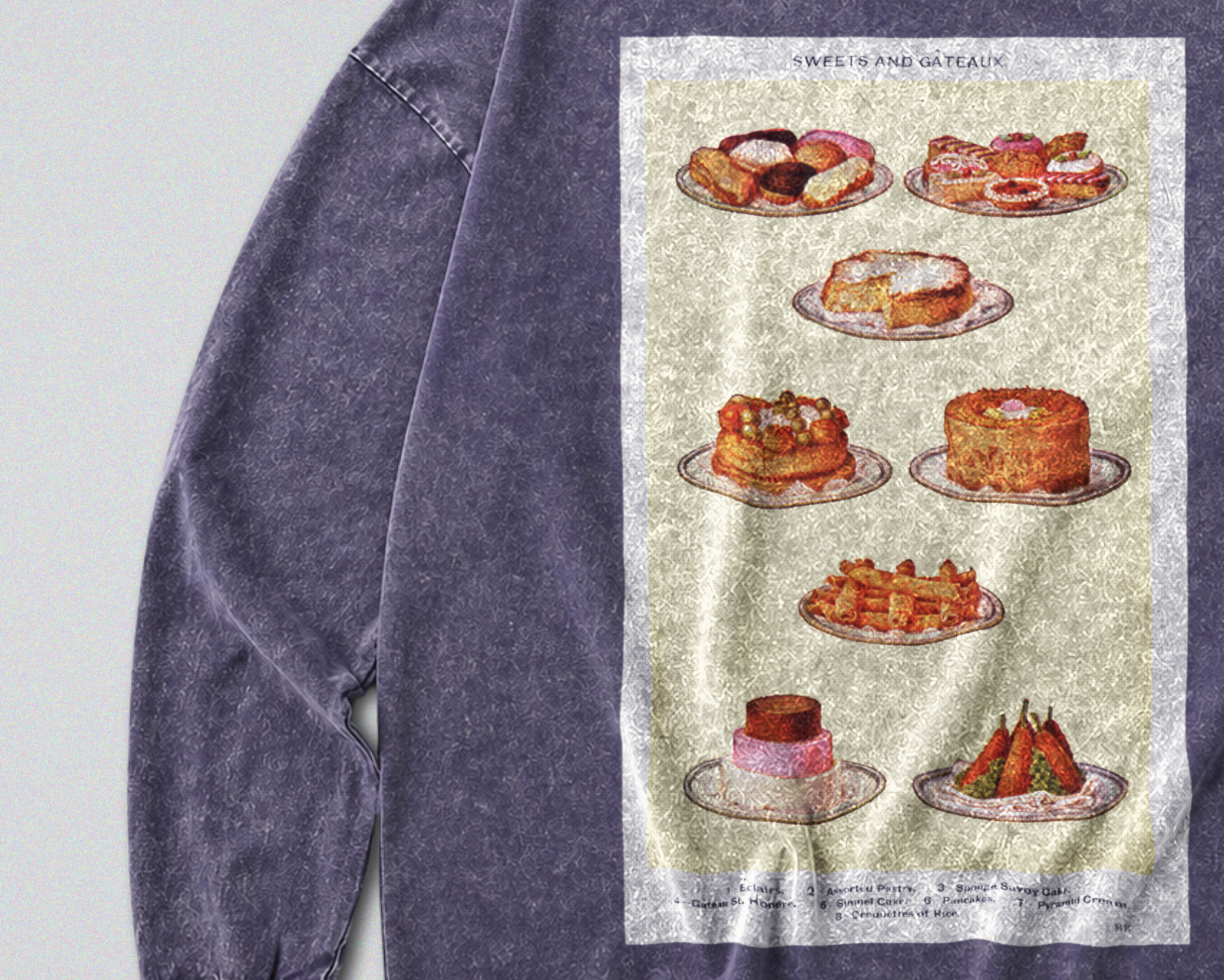 Oversized Snow Washed Long Sleeve Cotton Tee - Cakes and Desserts Print