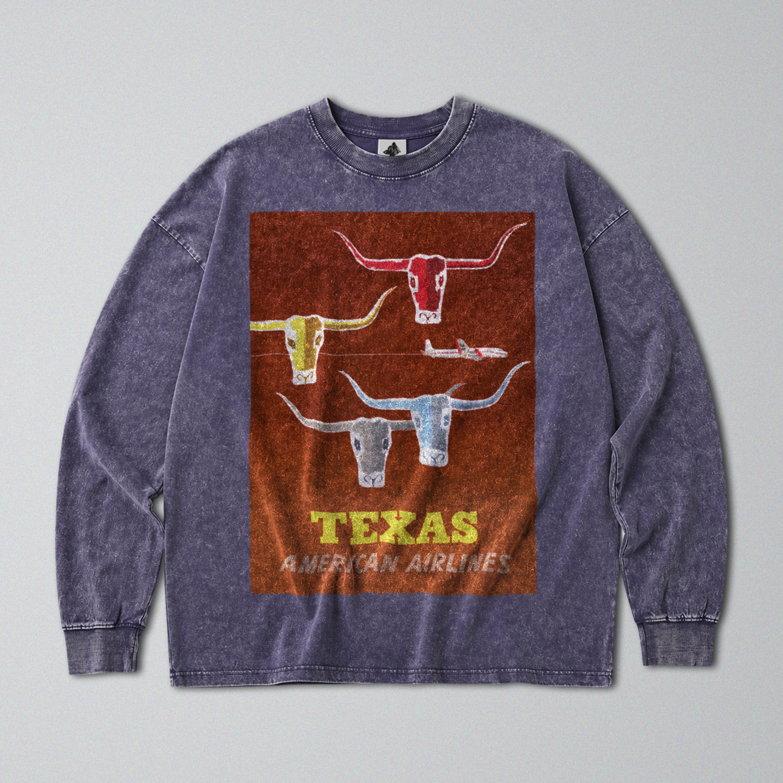 Oversized Snow Washed Long Sleeve Cotton Tee - Texas Travel Print