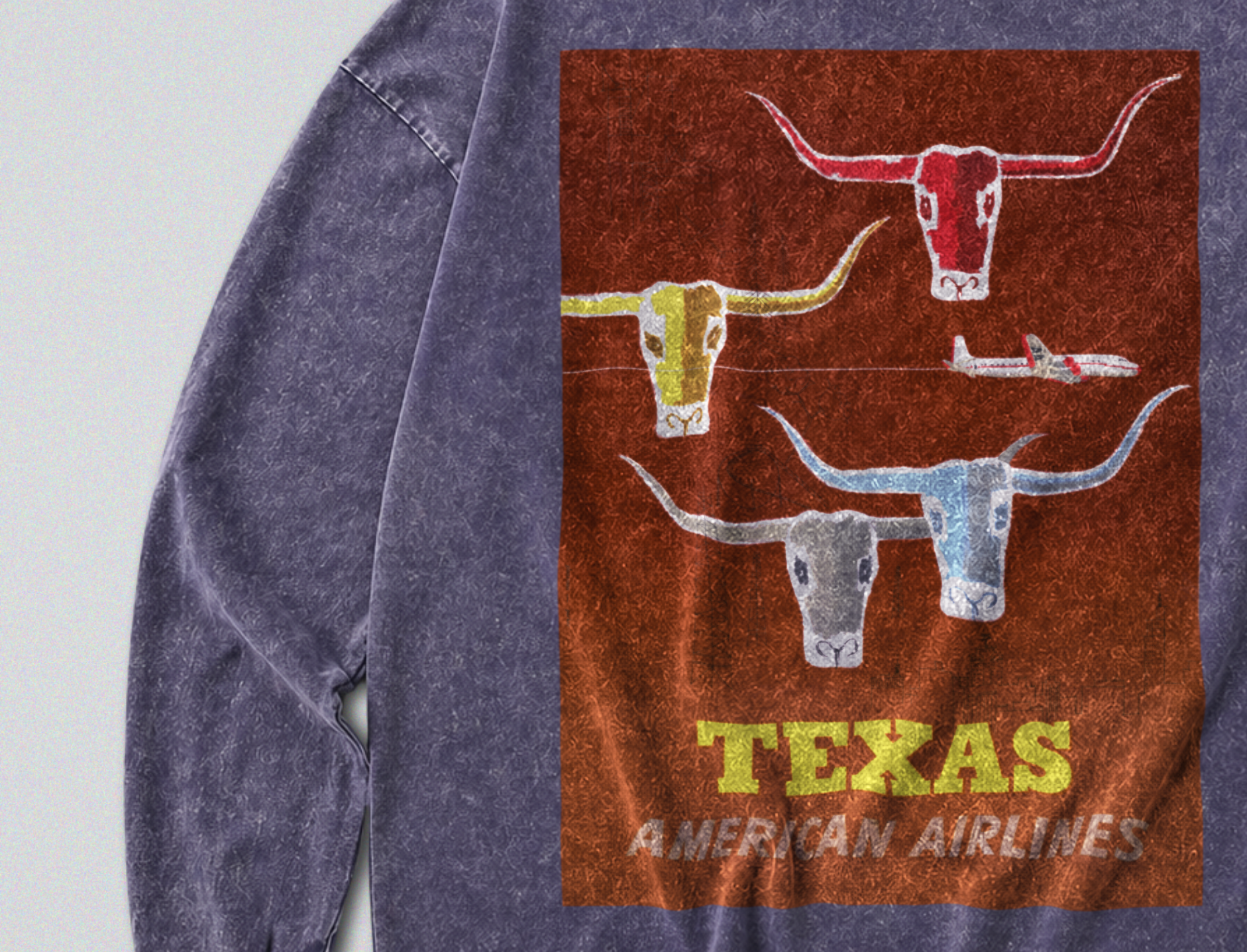 Oversized Snow Washed Long Sleeve Cotton Tee - Texas Travel Print