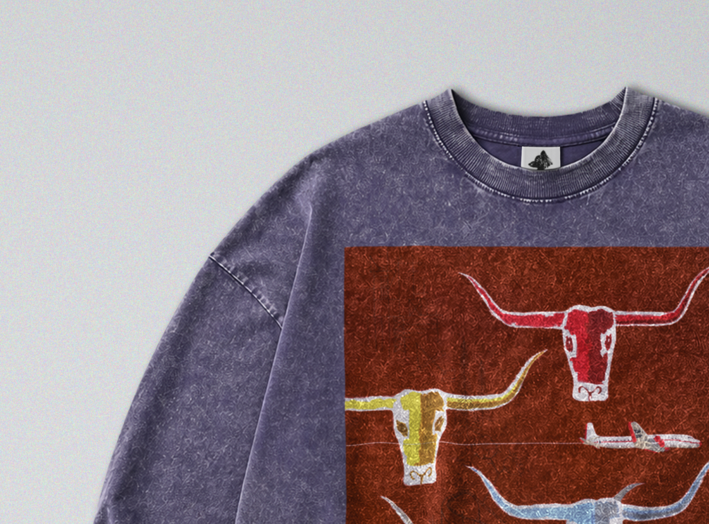 Oversized Snow Washed Long Sleeve Cotton Tee - Texas Travel Print