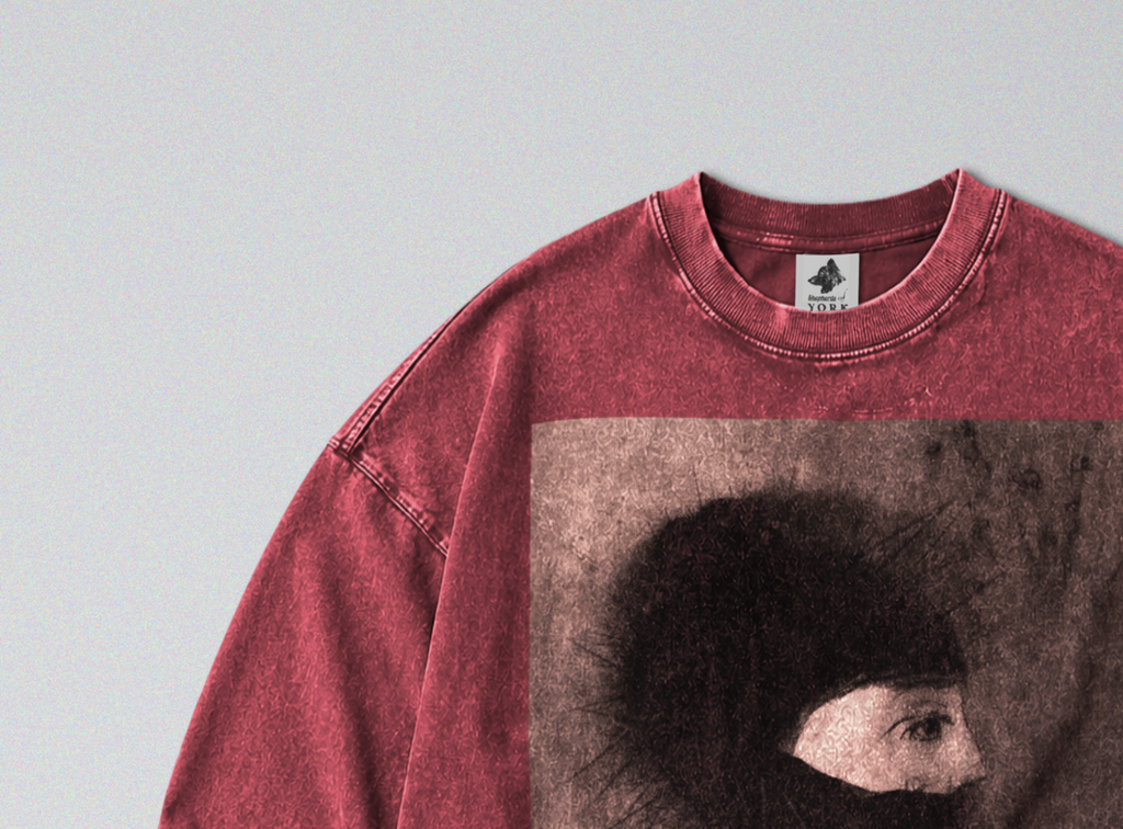 Oversized Snow Washed Long Sleeve Cotton Tee - Nightmarish Odilon Redon Print