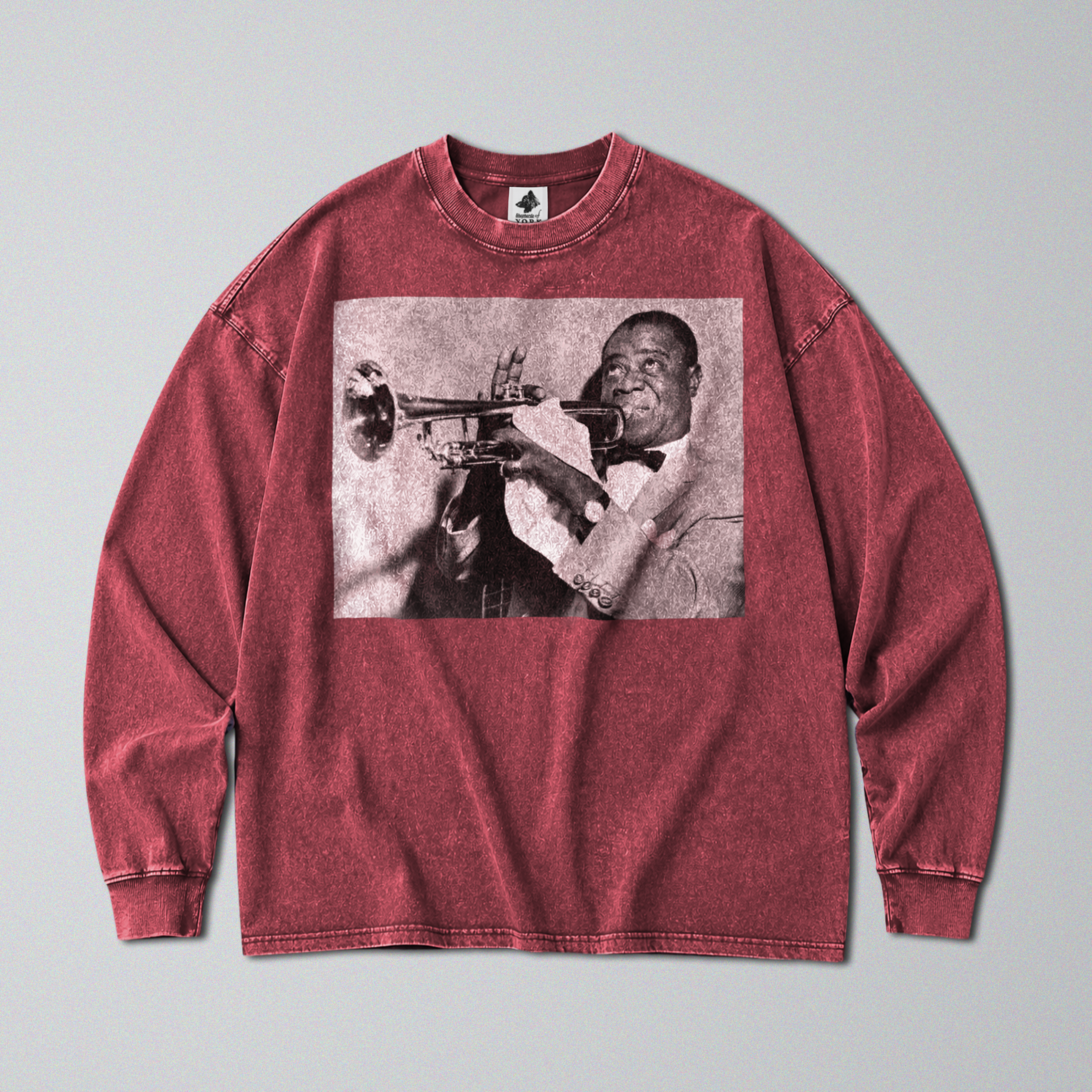 Oversized Snow Washed Long Sleeve Cotton Tee - Louis Armstrong Print