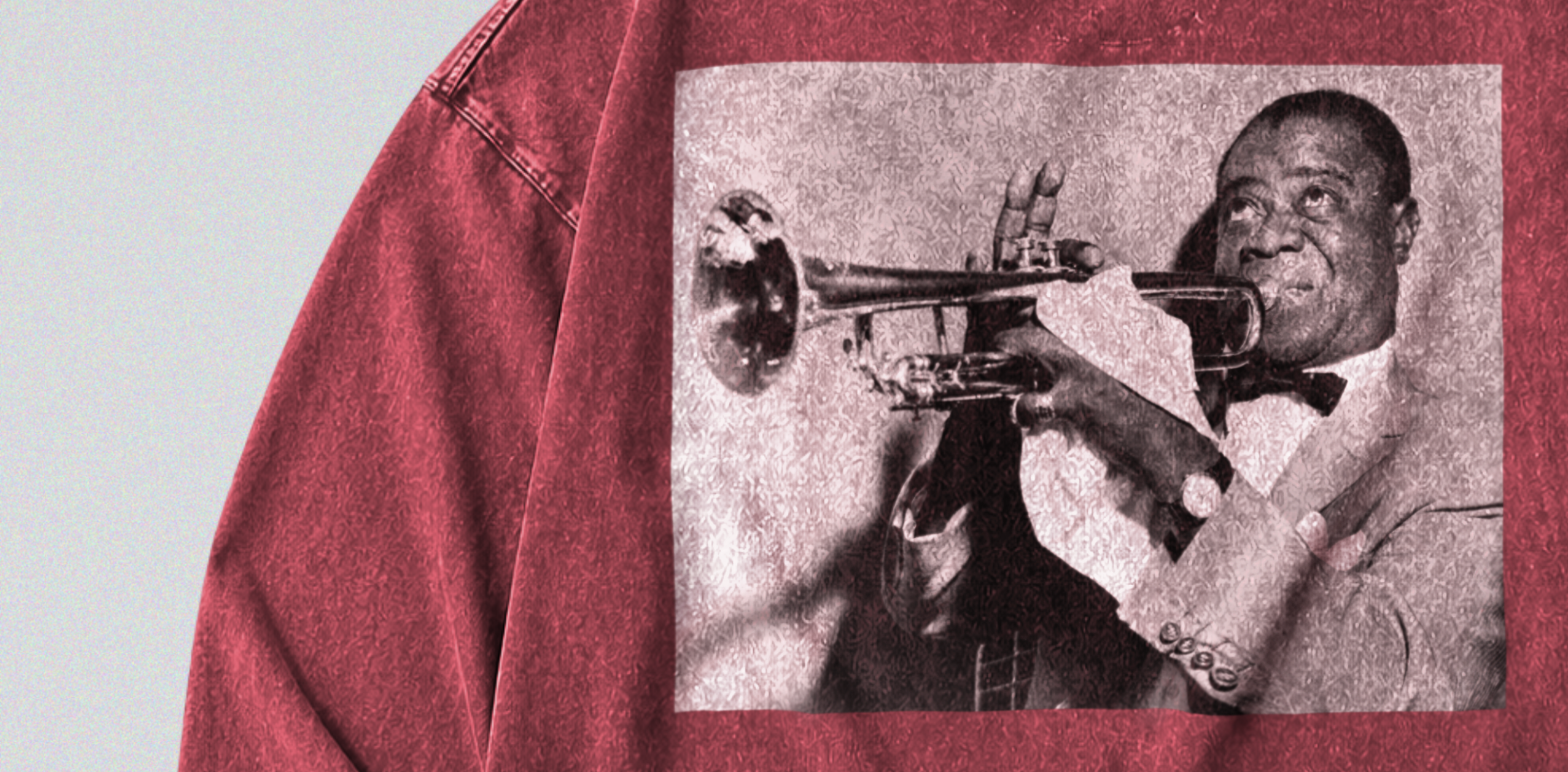 Oversized Snow Washed Long Sleeve Cotton Tee - Louis Armstrong Print