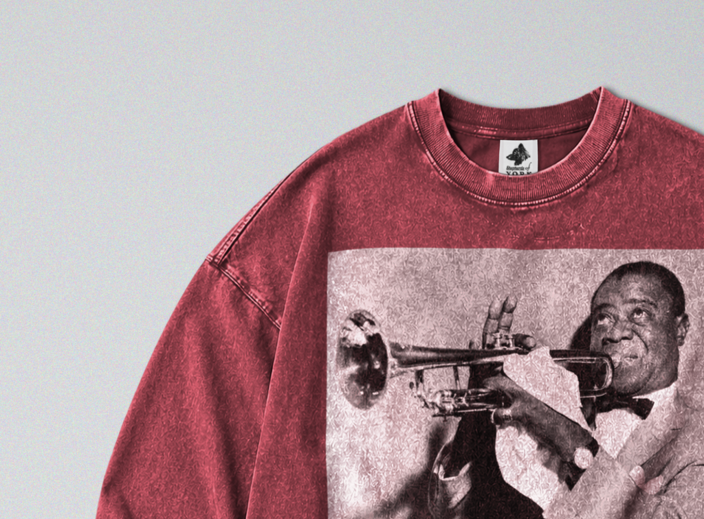 Oversized Snow Washed Long Sleeve Cotton Tee - Louis Armstrong Print