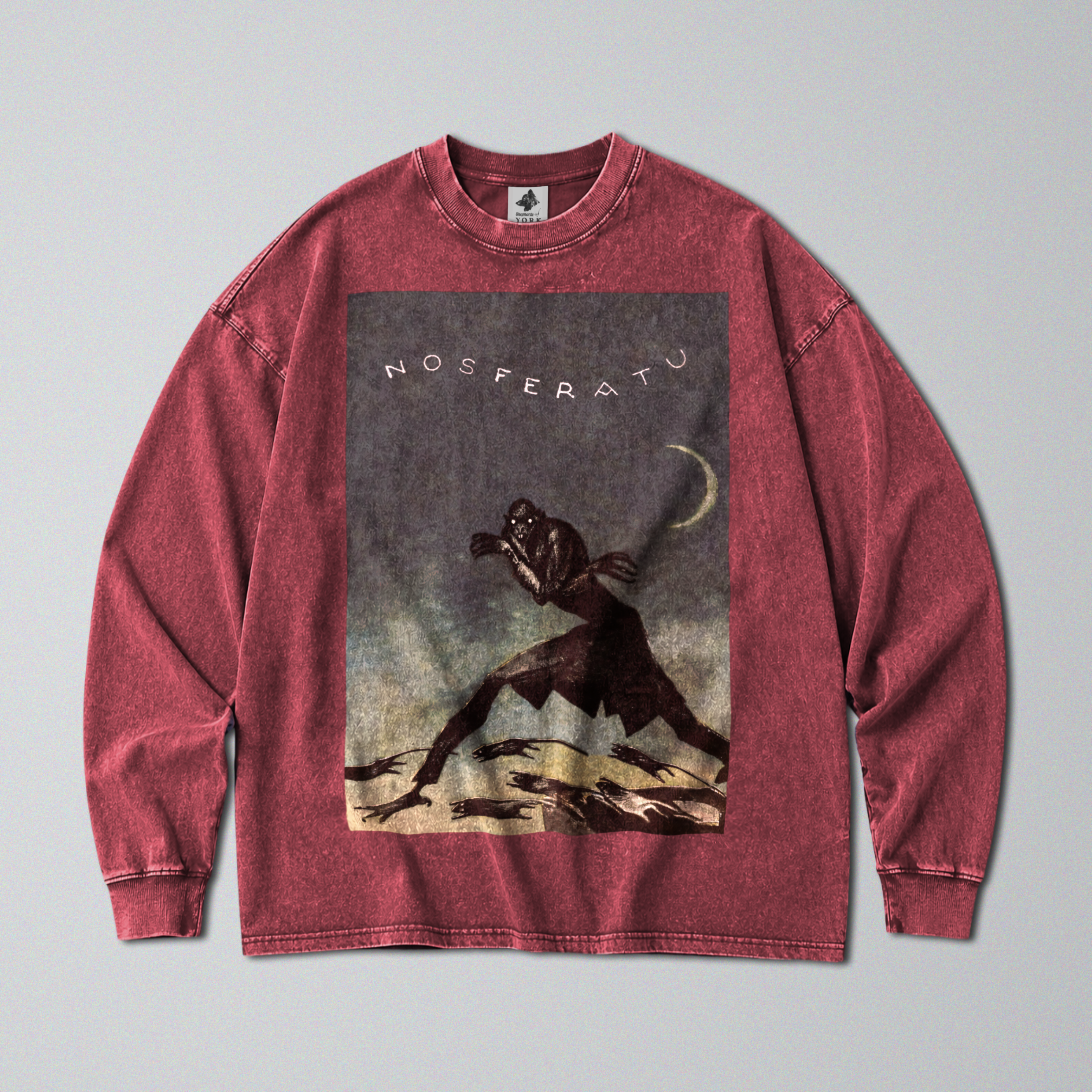 Oversized Snow Washed Long Sleeve Cotton Tee - 1922 Nosferatu Movie Print