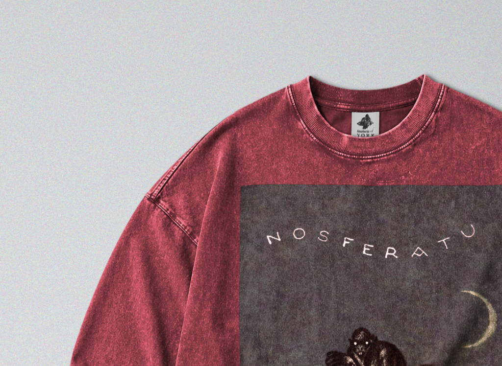Oversized Snow Washed Long Sleeve Cotton Tee - 1922 Nosferatu Movie Print