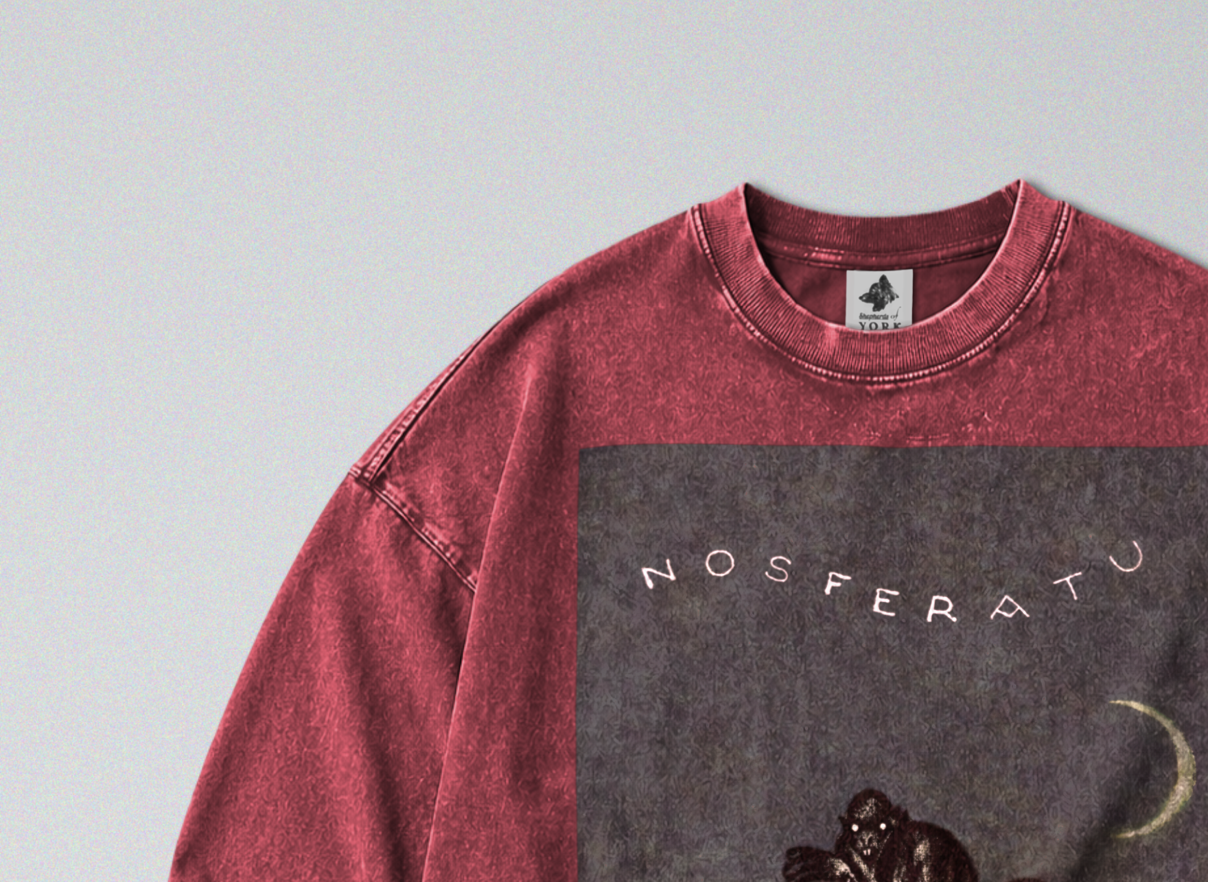 Oversized Snow Washed Long Sleeve Cotton Tee - 1922 Nosferatu Movie Print