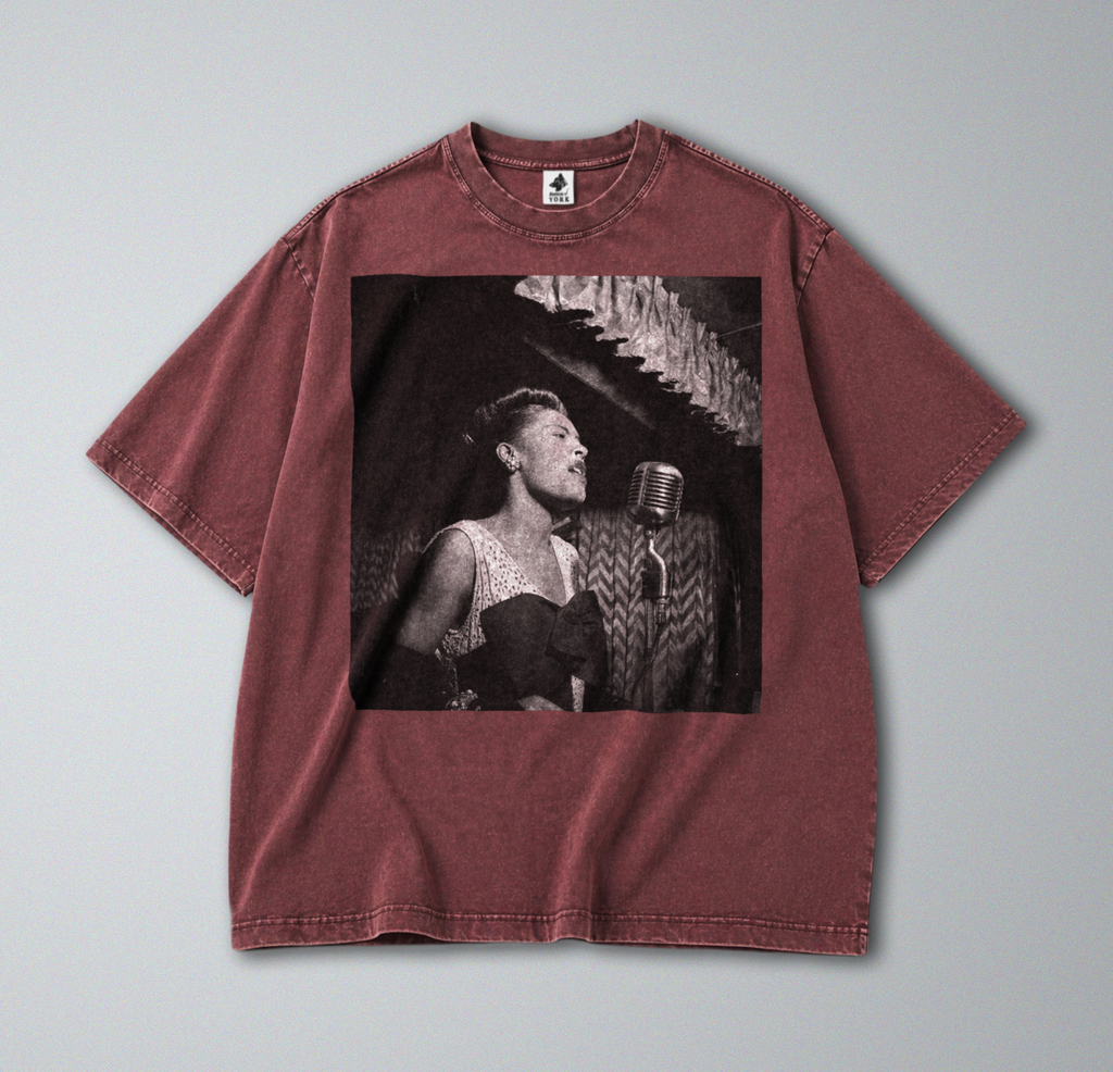 Oversized Snow Washed Cotton Tee - Billie Holiday Photograph Print