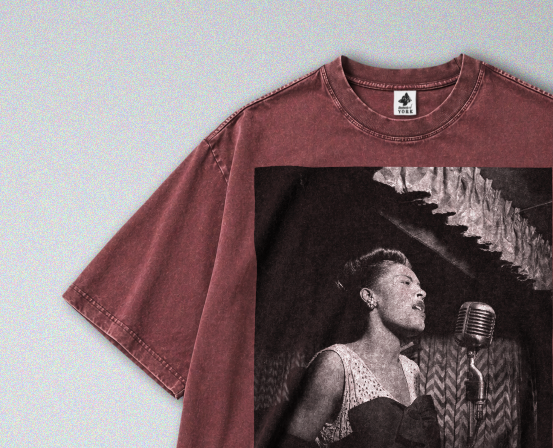 Oversized Snow Washed Cotton Tee - Billie Holiday Photograph Print