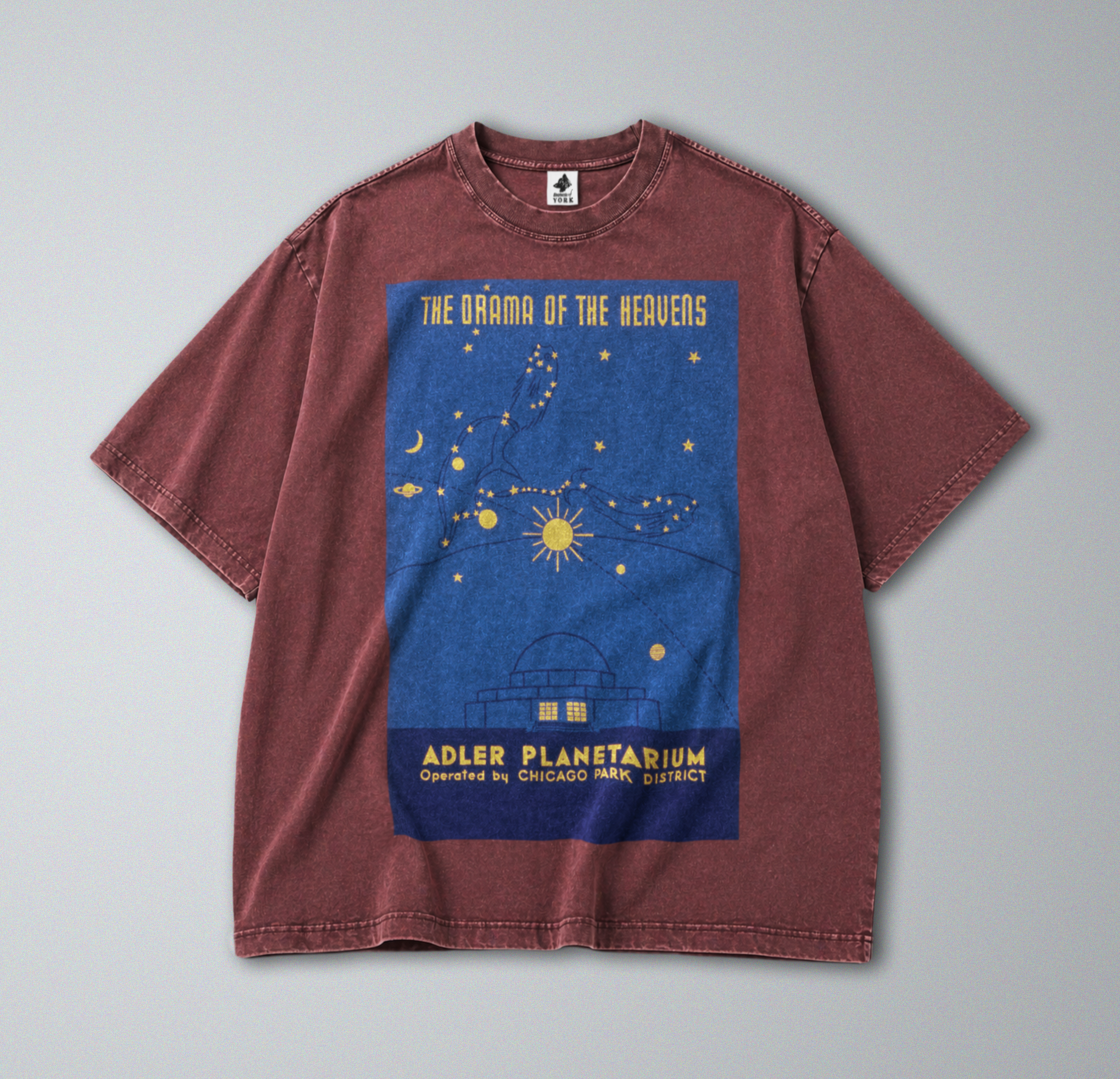 Oversized Snow Washed Cotton Tee - Star Gazing Planetarium Print