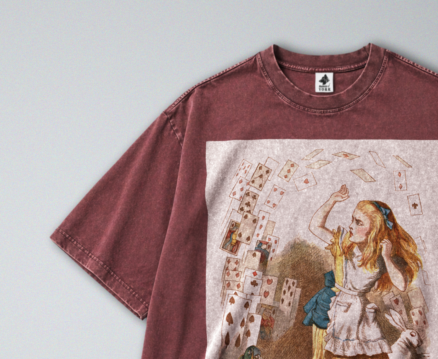 Oversized Snow Washed Cotton Tee - Alice in Wonderland Print