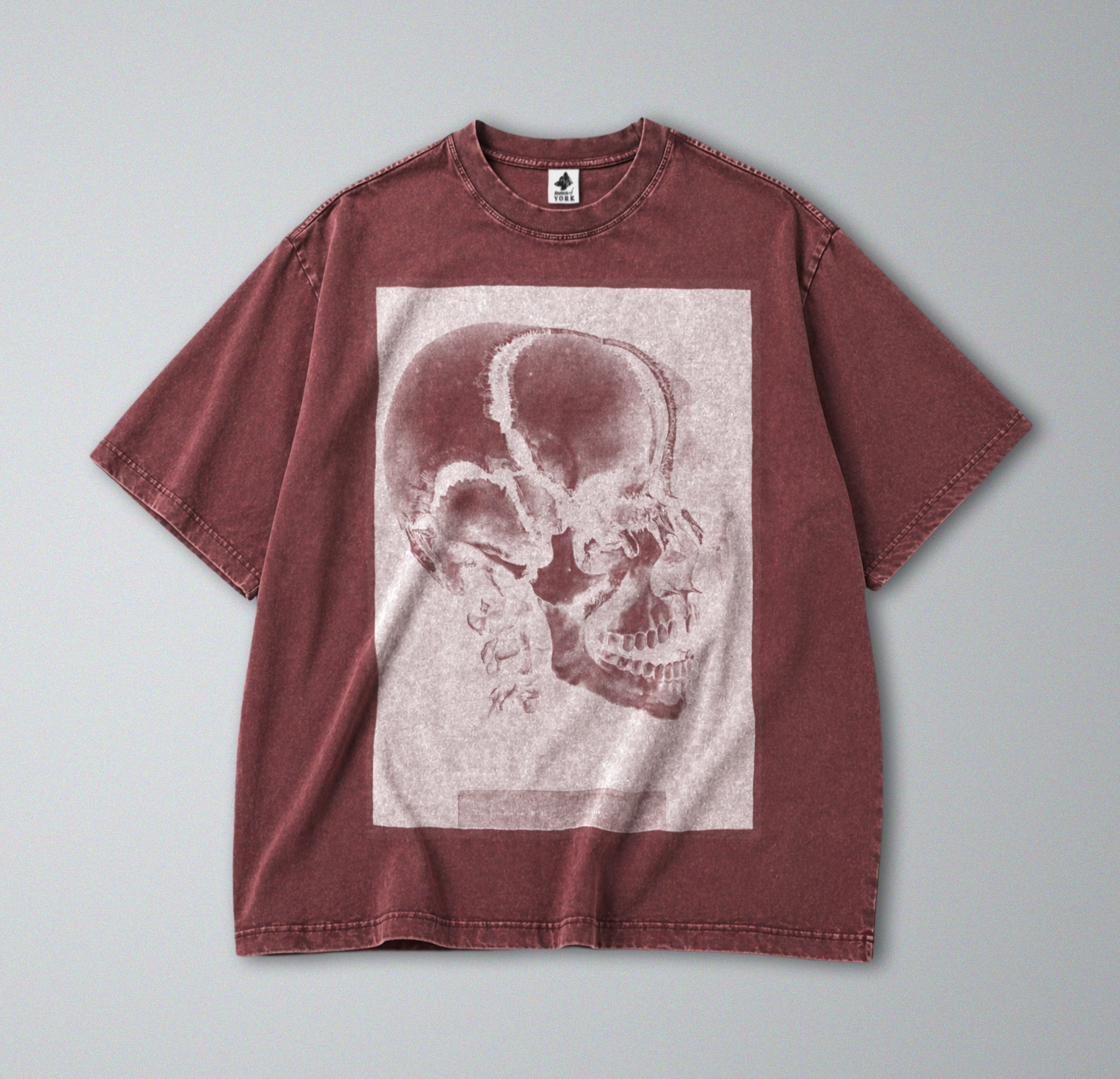 Oversized Snow Washed Cotton Tee - Human Skull Print