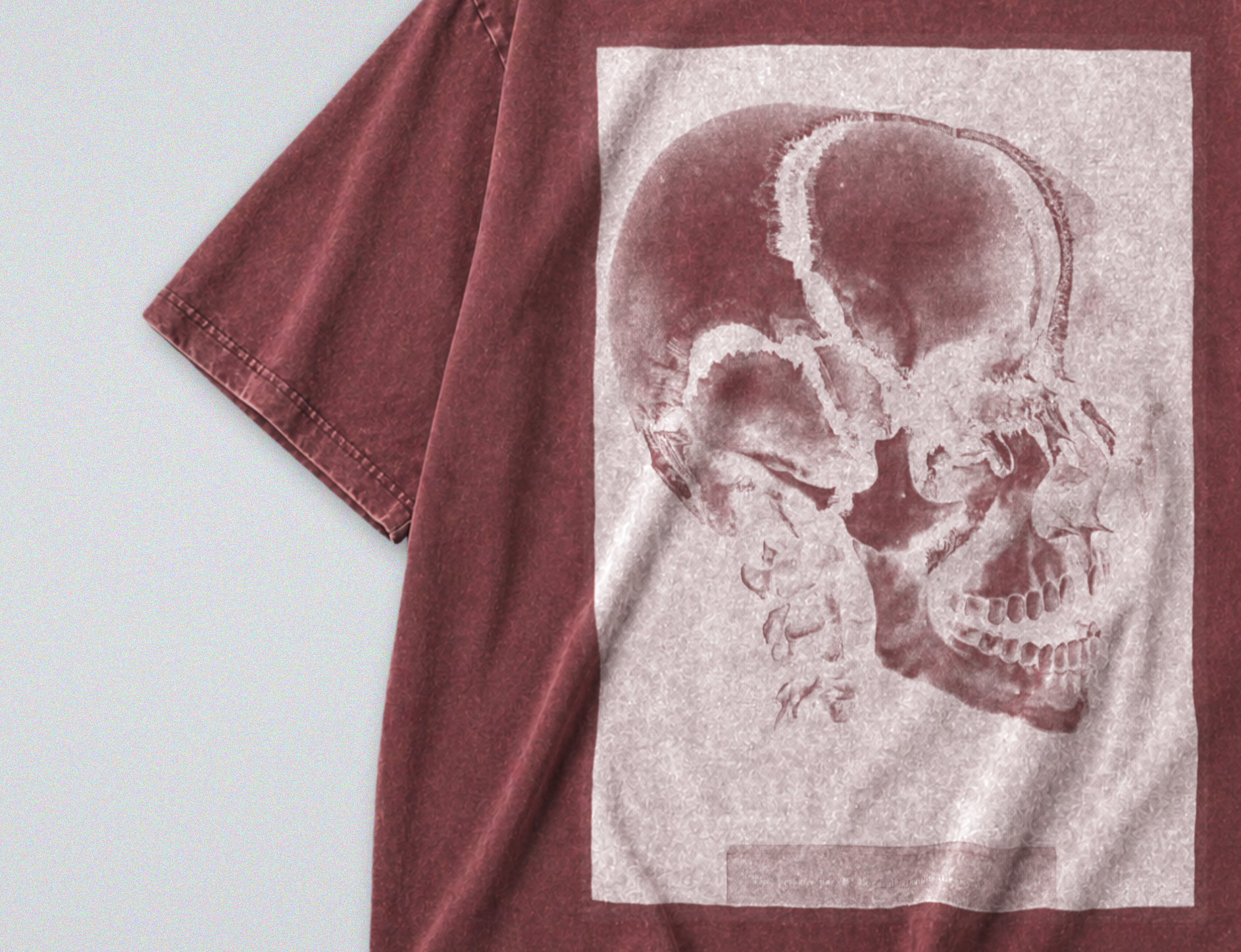 Oversized Snow Washed Cotton Tee - Human Skull Print