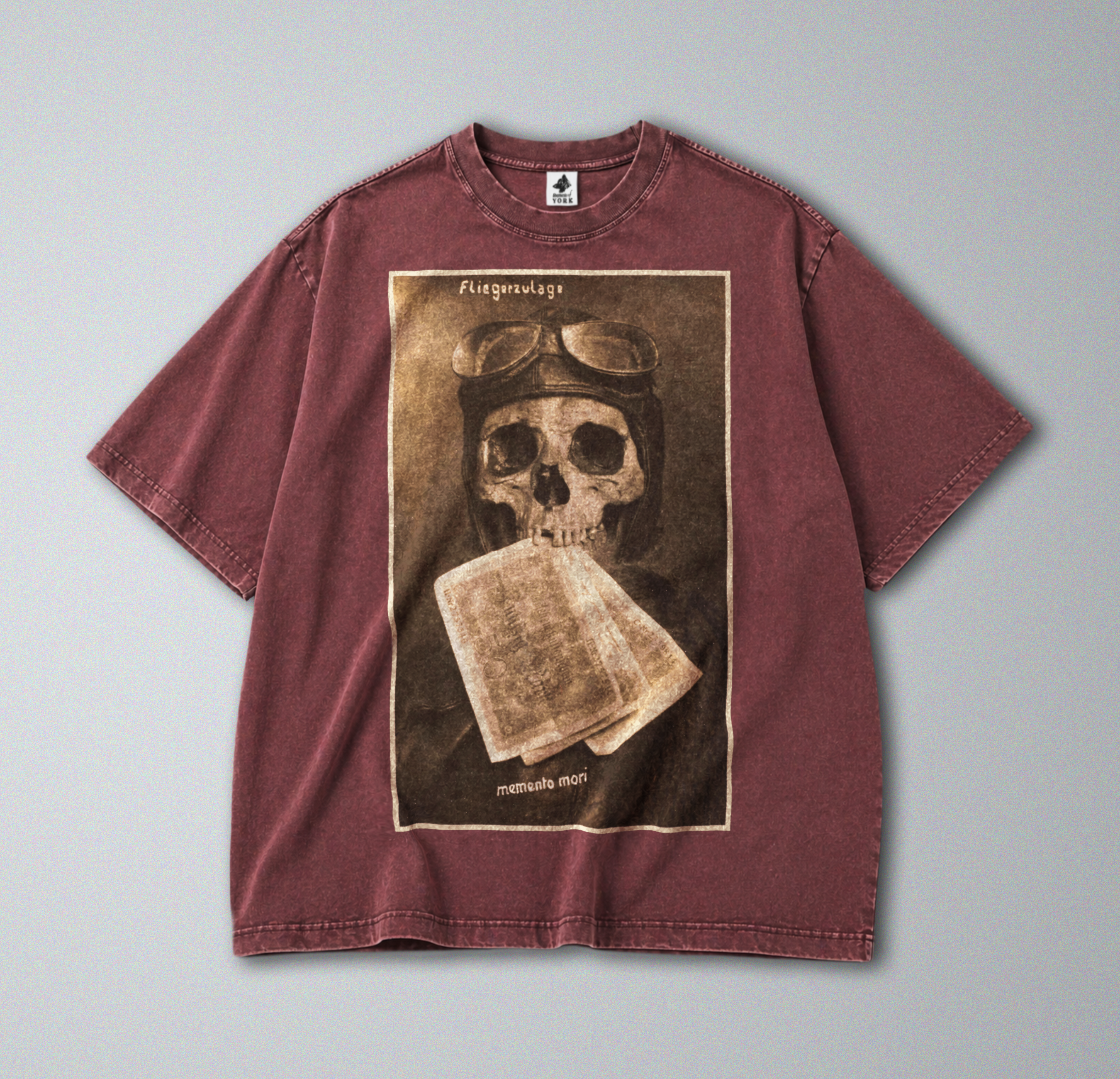 Oversized Snow Washed Cotton Tee - WW1 Memento Mori Print